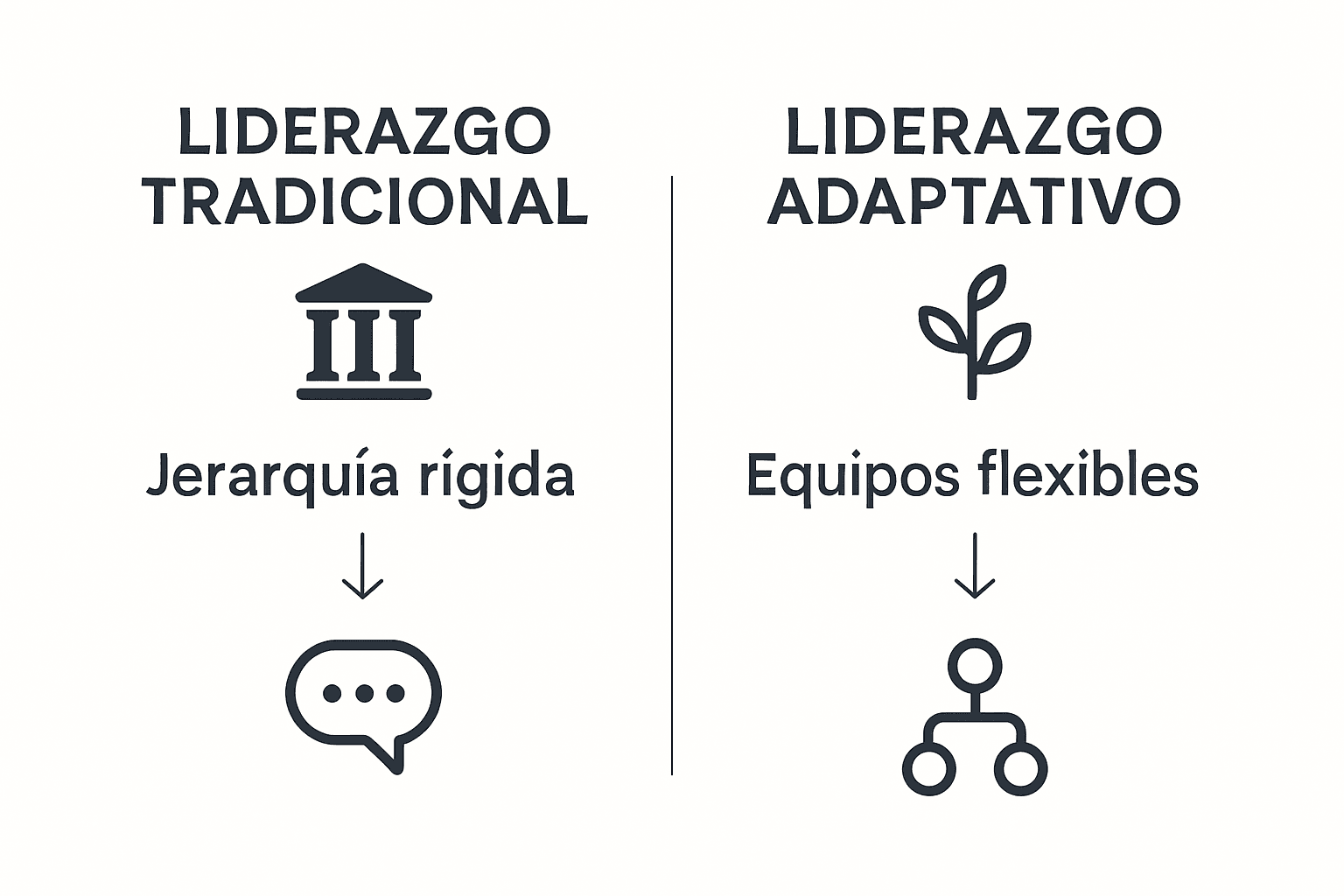 Infografía que muestra las diferencias entre el liderazgo adaptativo y el liderazgo tradicional