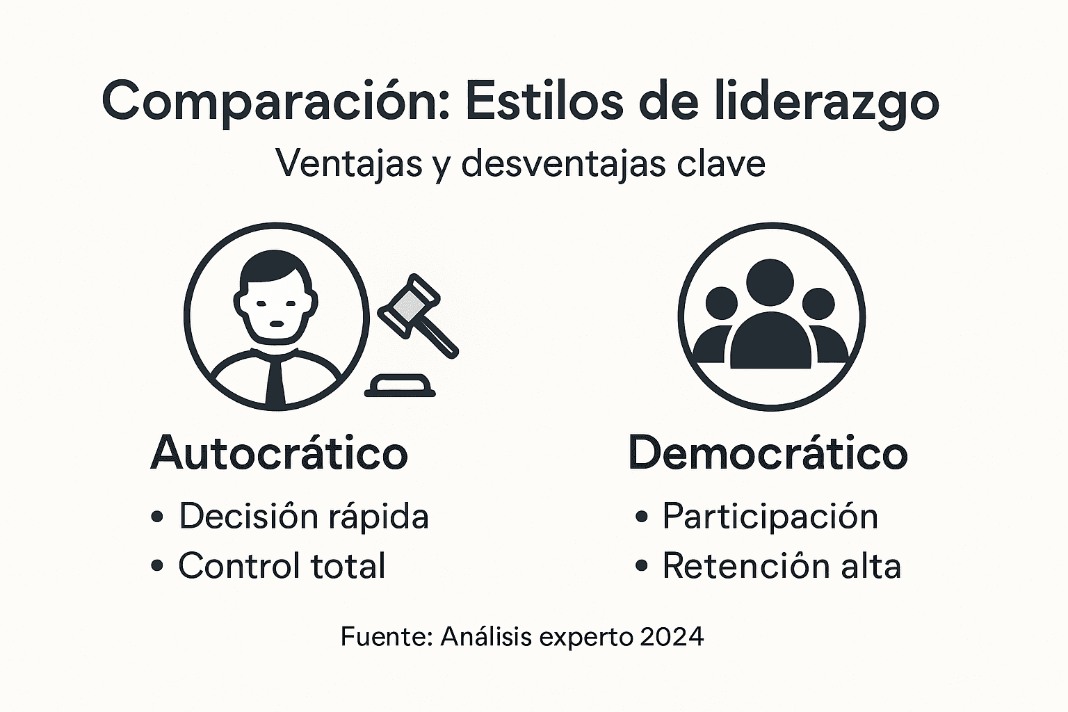 Infografía sobre las diferencias entre el liderazgo autocrático y el democrático