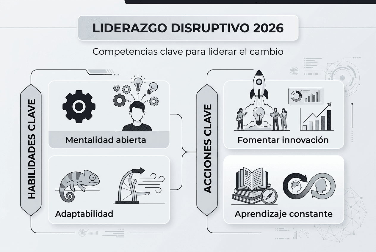 Infografía liderazgo disruptivo con habilidades clave