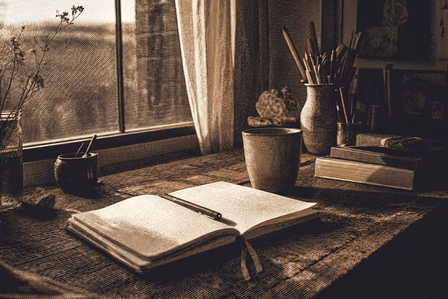 Un escritorio con un cuaderno abierto y luz cálida: la práctica diaria, no el aula.